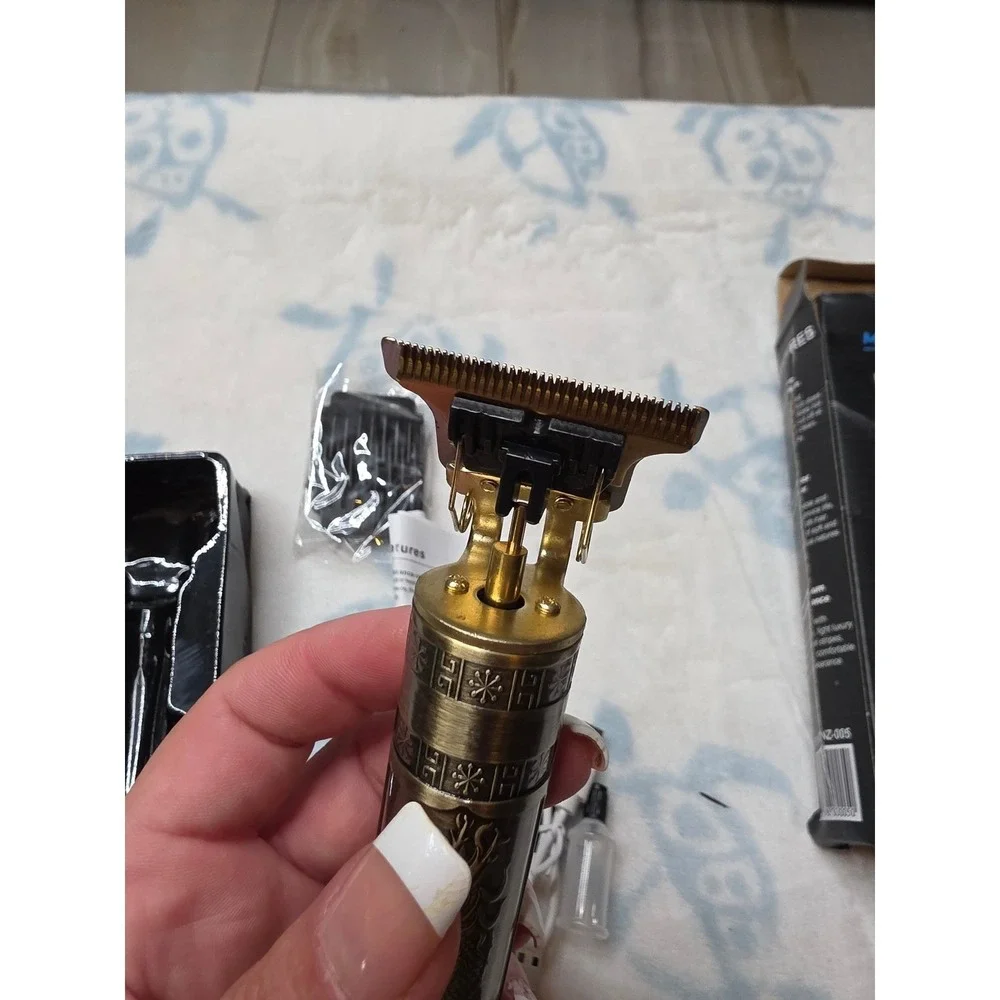 MiniSun Professional Cordless Hair Trimmer Dragon Embossed T-Blade Clipper Gold‎